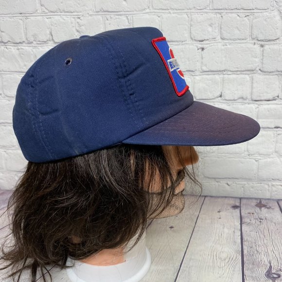 Vintage Trucker Hat Foam Cap Snapback Navy Blue Blue Streak Patch DISCOLORATION - Picture 4 of 12